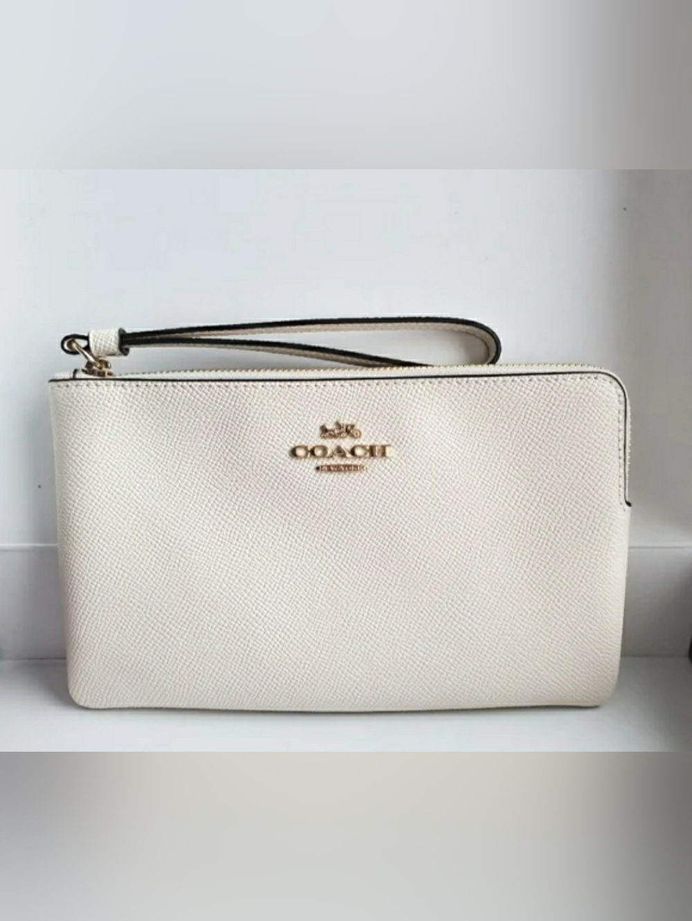Coach Wristlet In Chalk with Gold Logo NWT